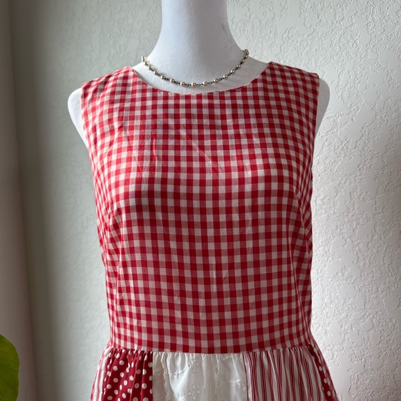 Vintage Red White Gingham Eyelet Sleeveless Maxi Dress Medium - Picture 3 of 12